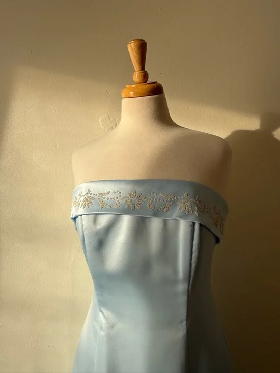 Vintage 90s Fairweather Strapless Blue Gown | Cinderella Bridesmaid Prom Dress - Picture 6 of 13